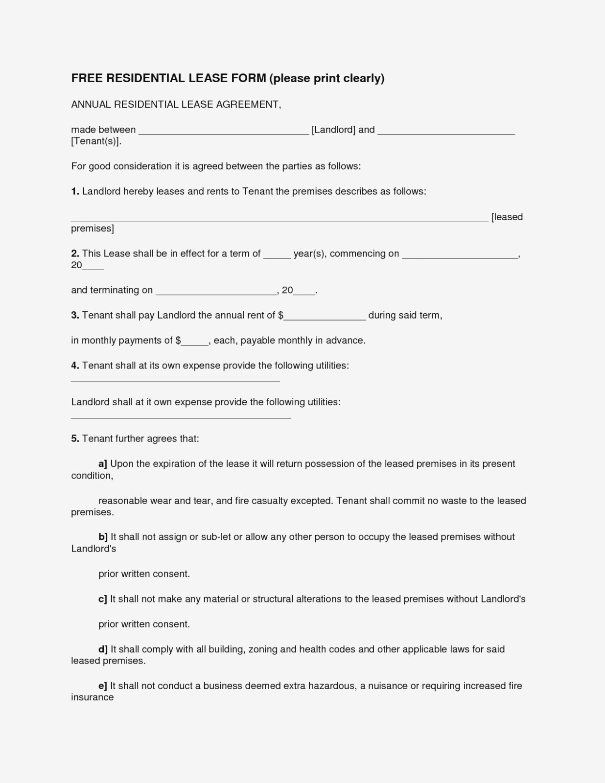 Others Free Printable Lease And Rental Agreement Template With Blank - Free Printable Lease Agreement Forms