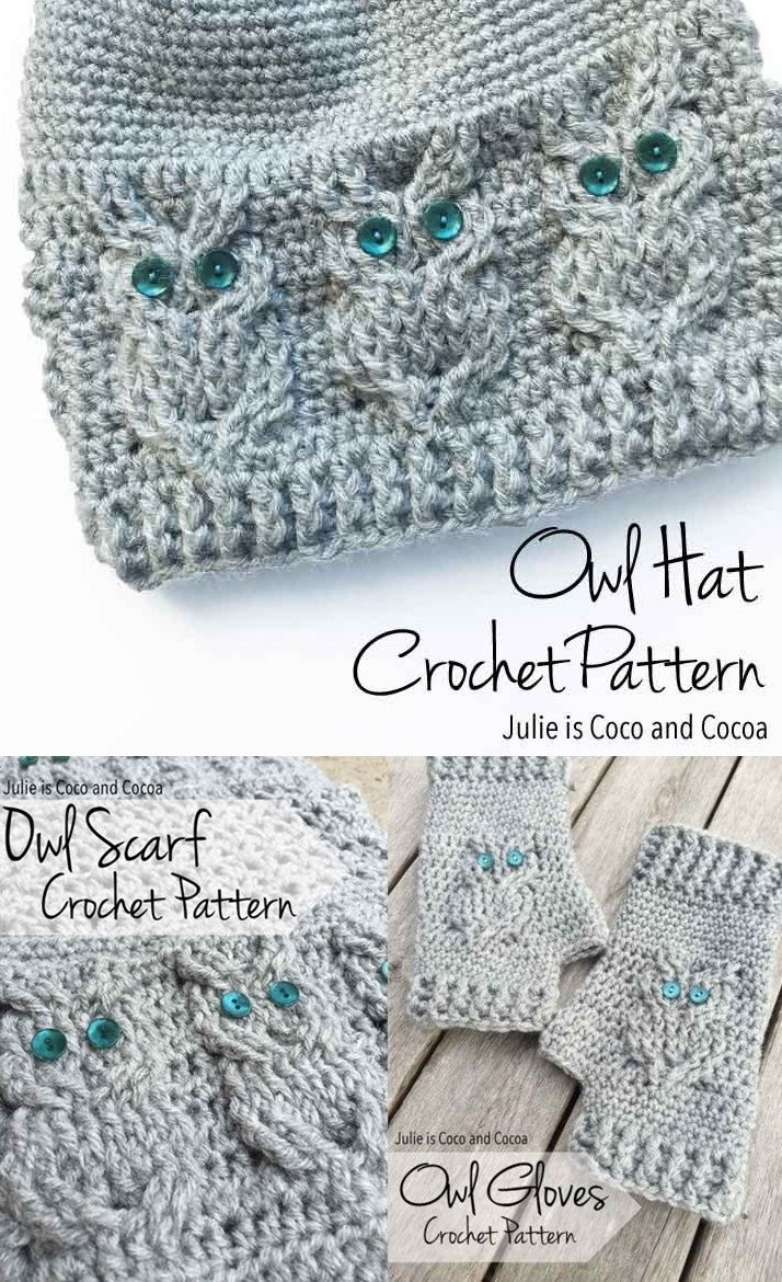 Owl Crochet Free Patterns Including A Scarf, Gloves And Hat - Free Printable Crochet Patterns