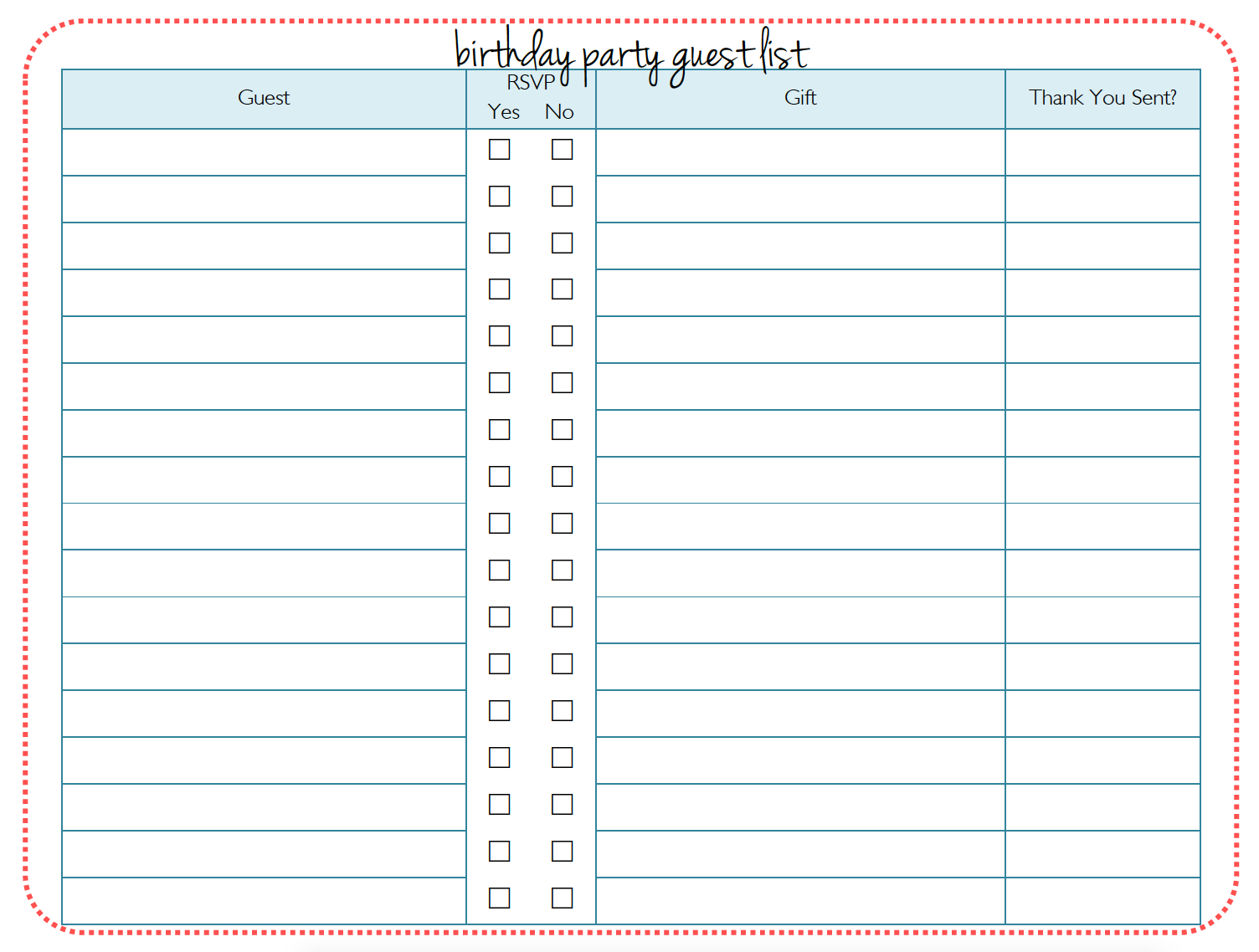 Party Rsvp List Template – Unique Birthday Party Ideas And Themes - Free Printable Birthday Guest List