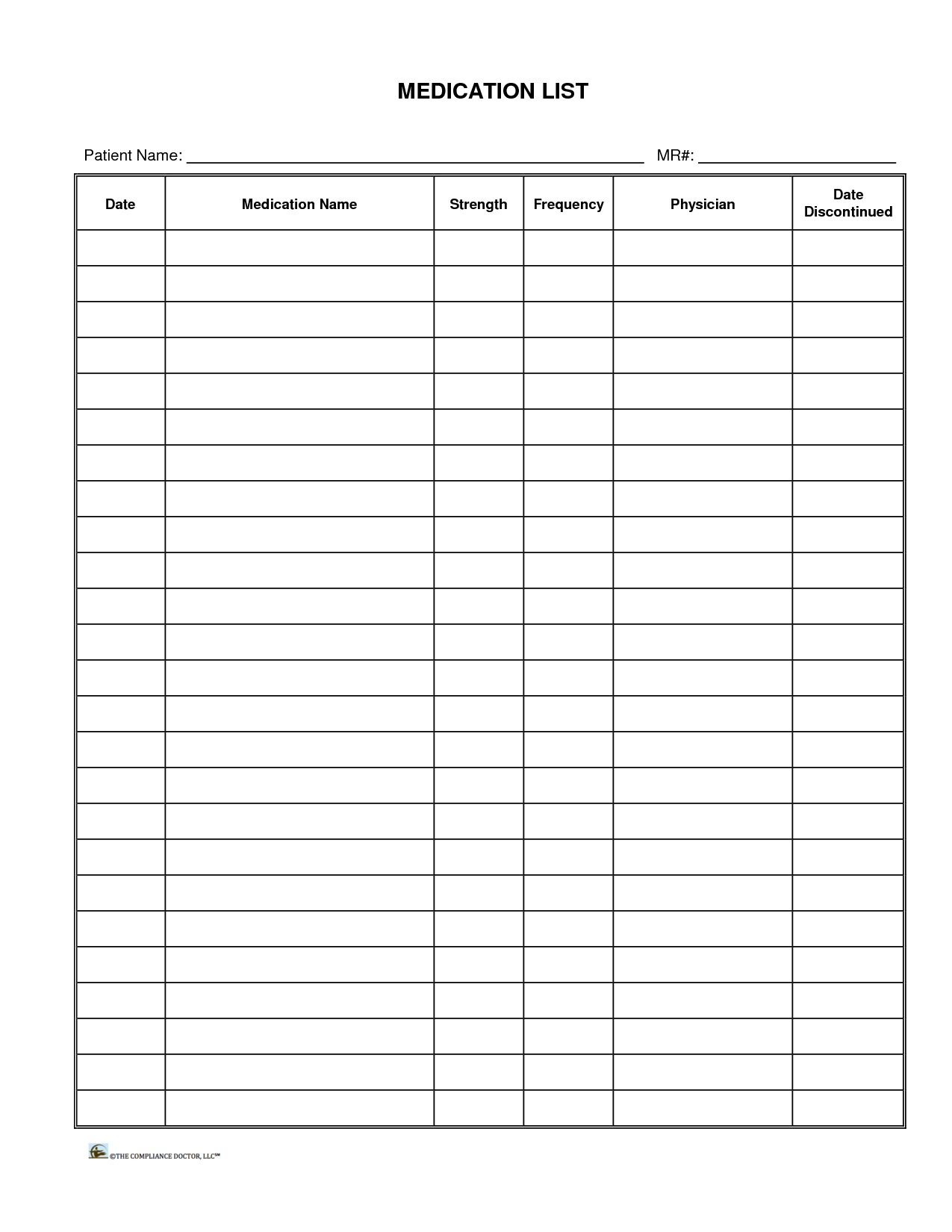 Printable Patient Medication List Forms