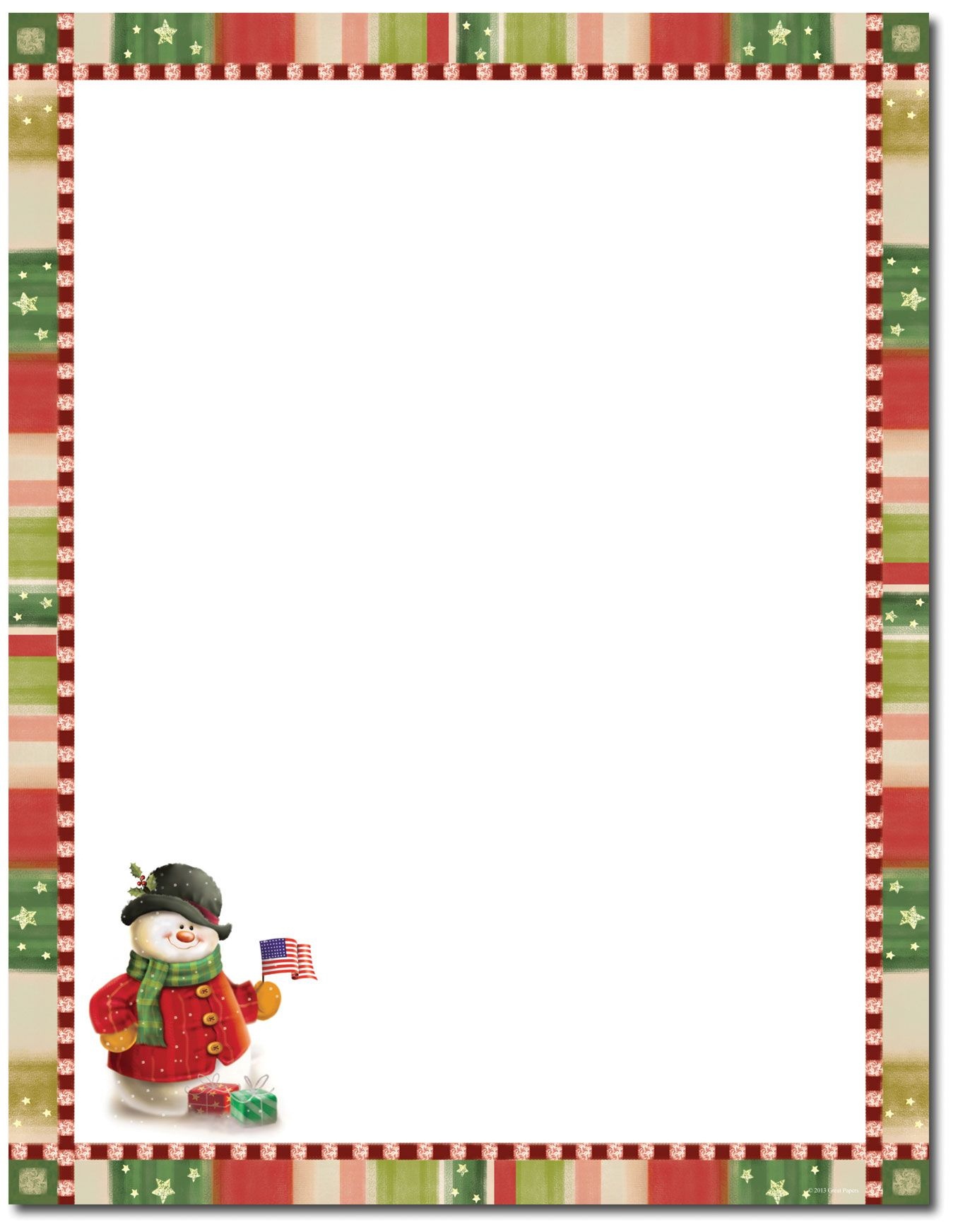 Patriotic Snowman Letterhead | Christmas Stationery | Christmas - Free Printable Christmas Letterhead
