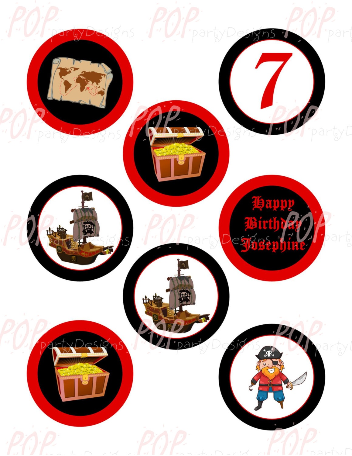 Personalized Pirate Birthday Cupcake Toppers Printable | Etsy - Free Printable Pirate Cupcake Toppers