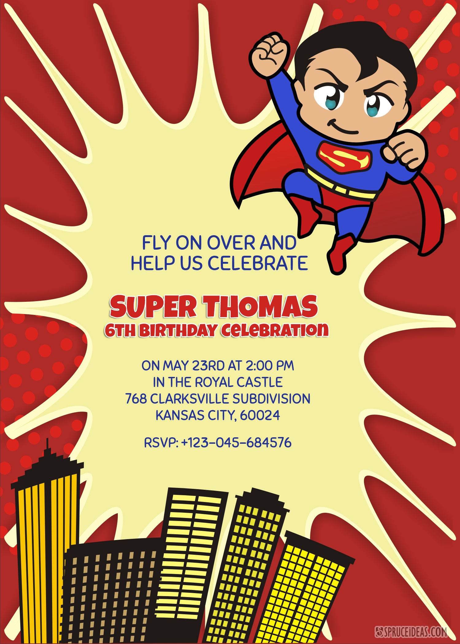 Personalized Superhero Superman Birthday Invitation Template - Free Printable Superhero Birthday Invitation Templates