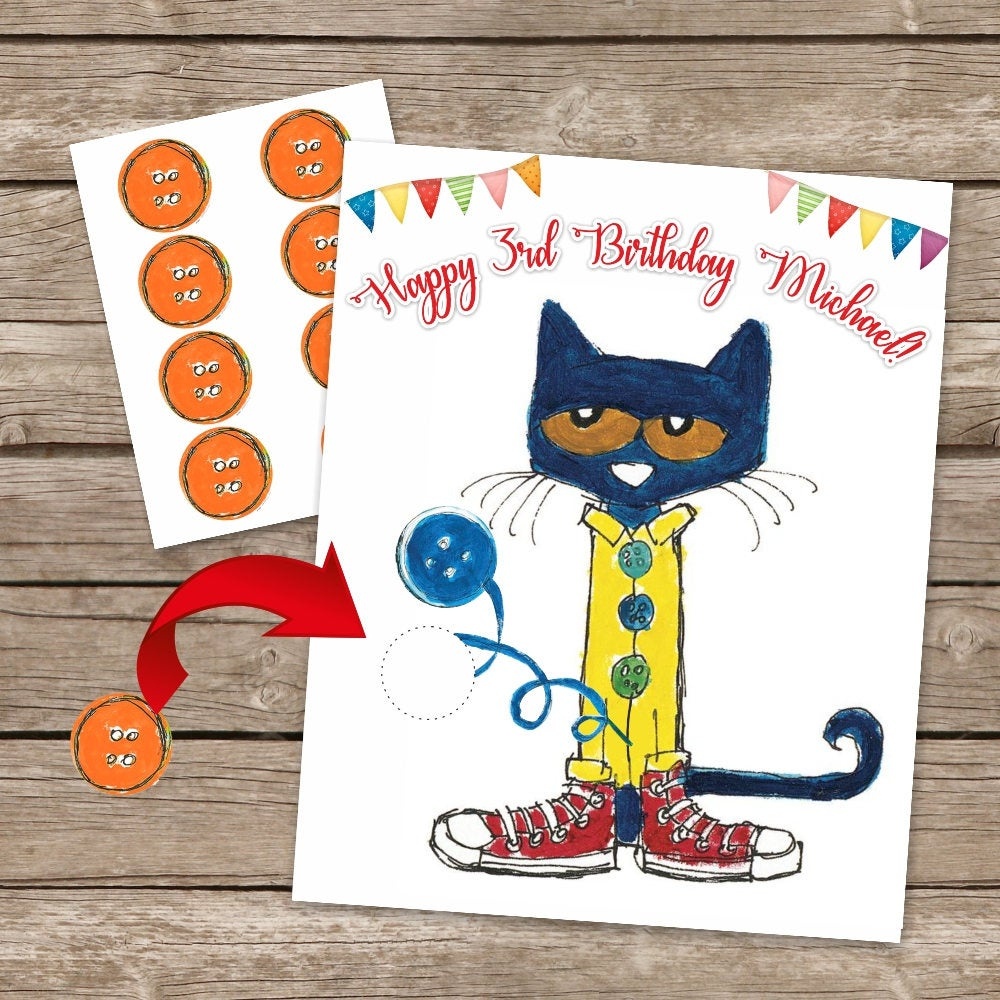 Pete The Cat Pin The Tail Game Pin The Button Printable Game | Etsy - Free Printable Pin The Tail On The Cat