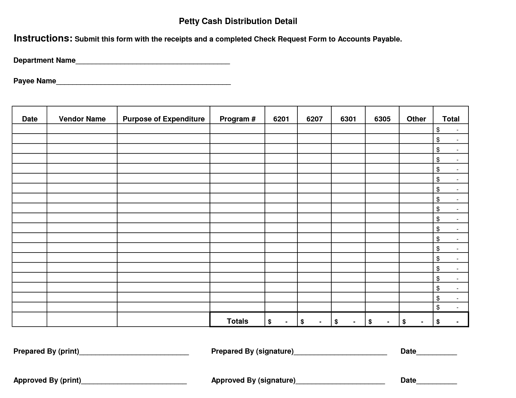 Petty Cash Accounting Journal Template Bizmanualz Free Printable