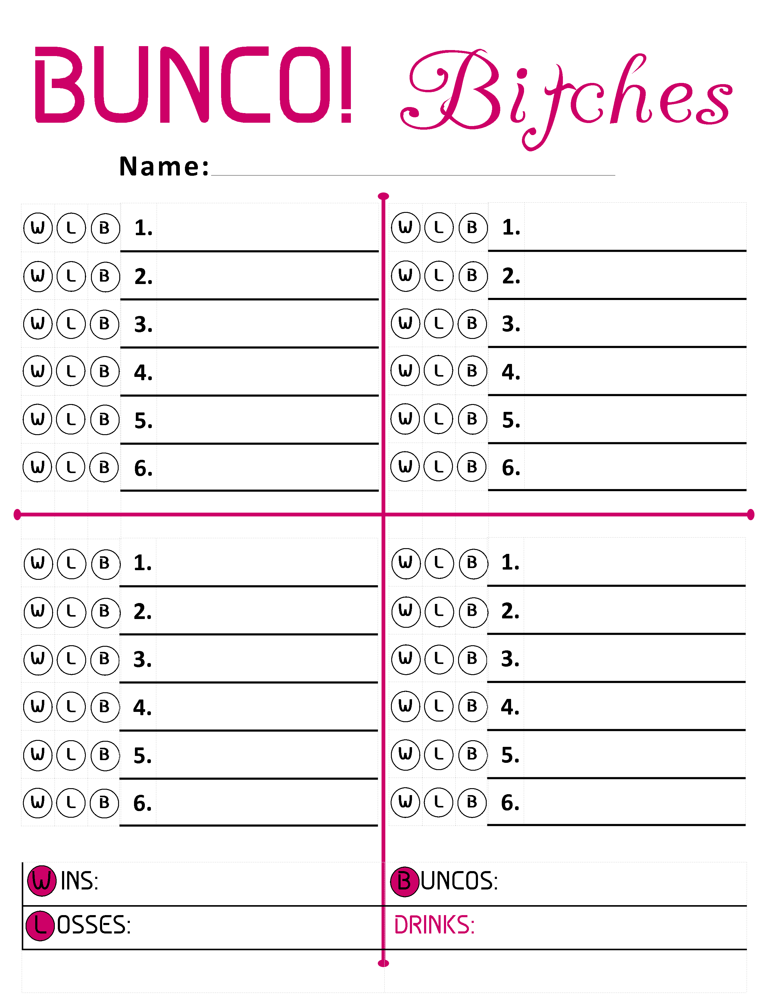 Free Printable Bunco Game Sheets Free Printable A to Z