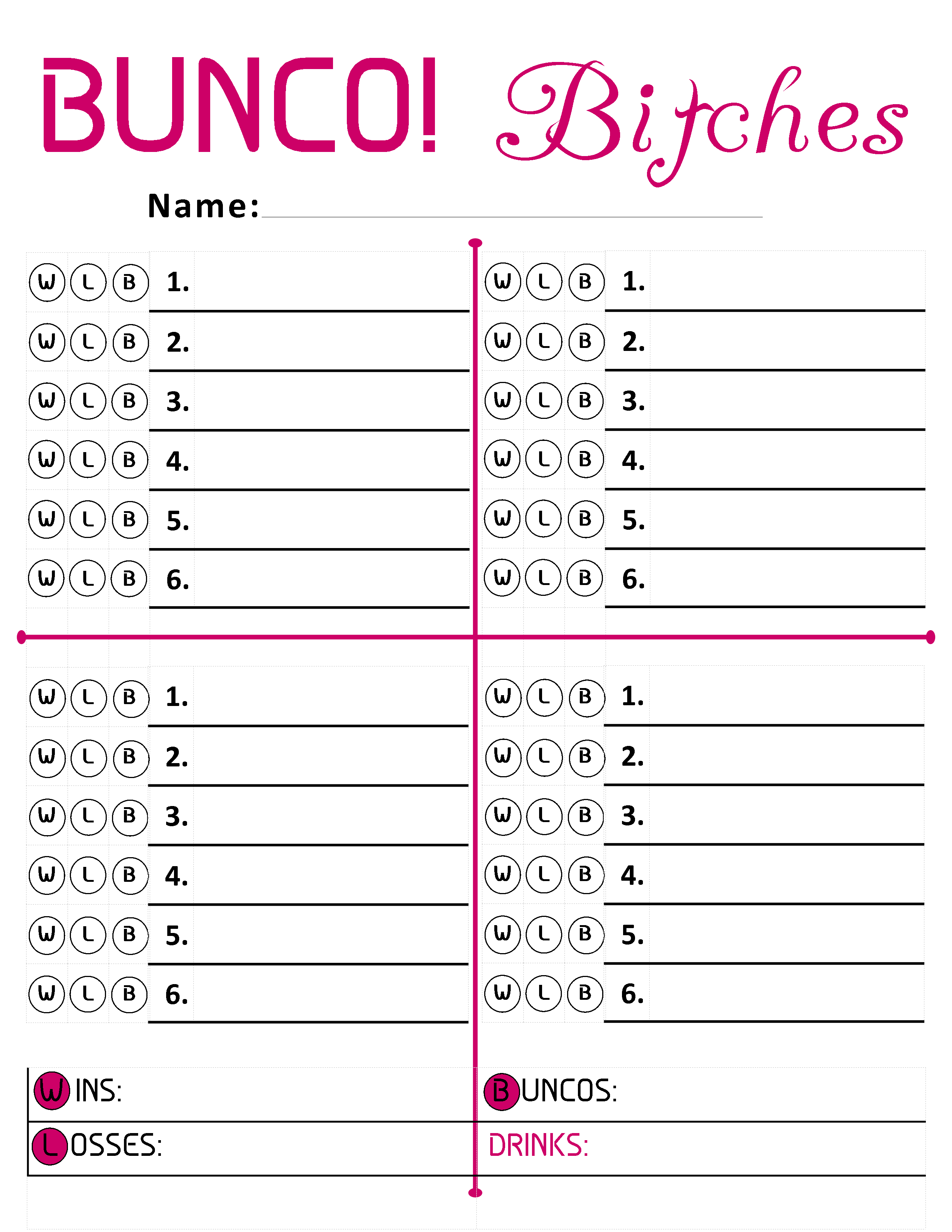 Bunco Score Sheet Free Printable