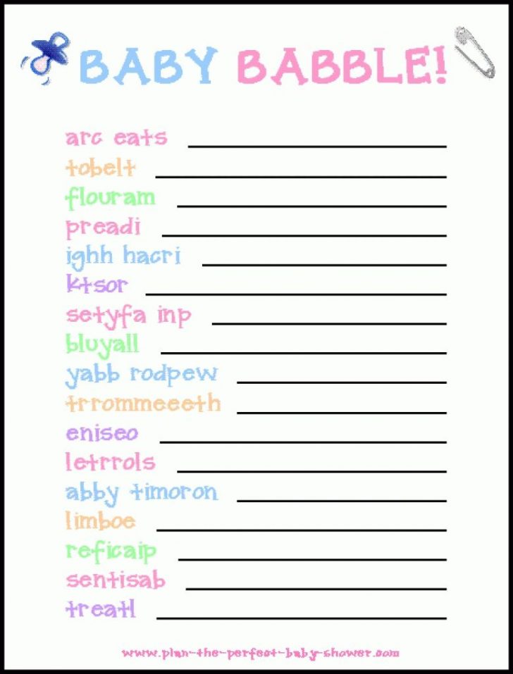 Free Printable Baby Shower Word Scramble