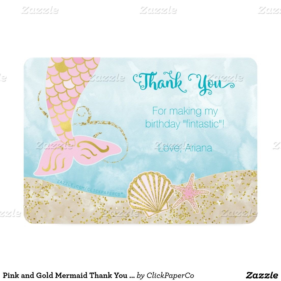 Pink And Gold Mermaid Thank You Card | Zazzle In 2019 | Mermaid - Free Printable Mermaid Thank You Cards