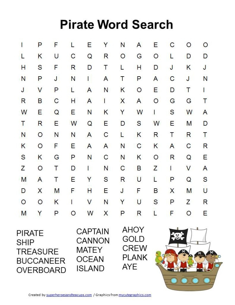 Pirate Word Search Free Printable For Kids - Free Printable Word Searches