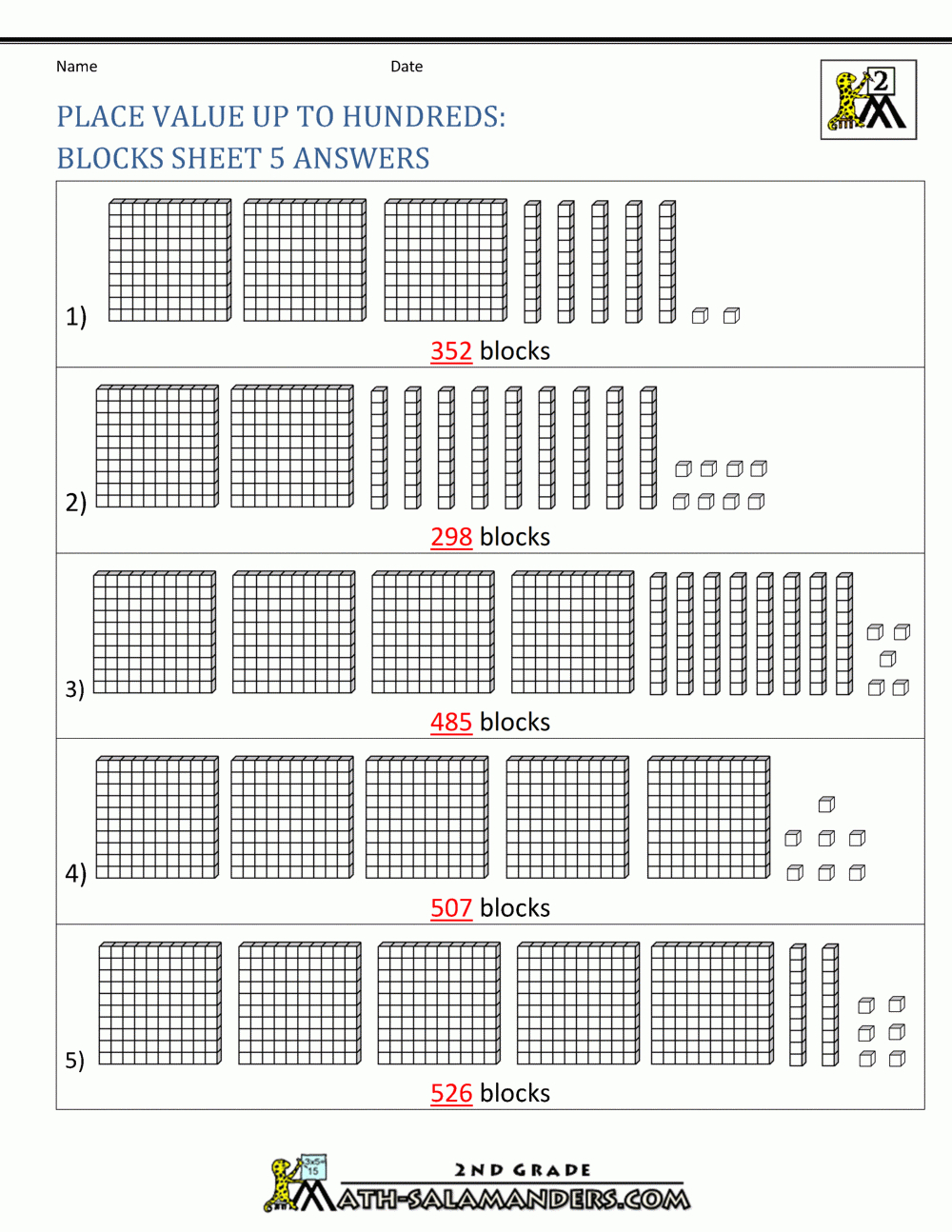 Ten Base Blocks Worksheets