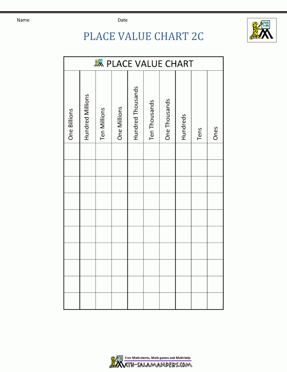 Place Value Chart In Spanish Free Printable