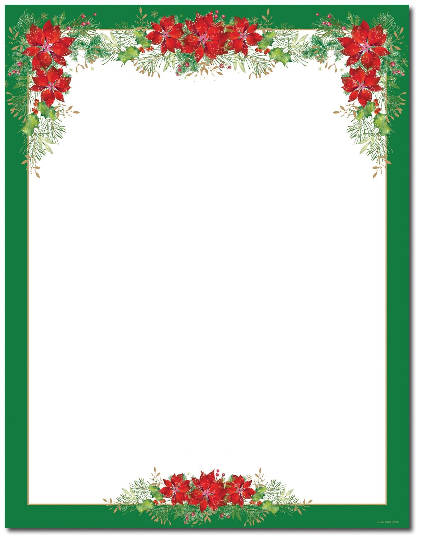 Poinsettia Valance Letterhead | Holiday Papers | Christmas Border - Free Printable Christmas Letterhead