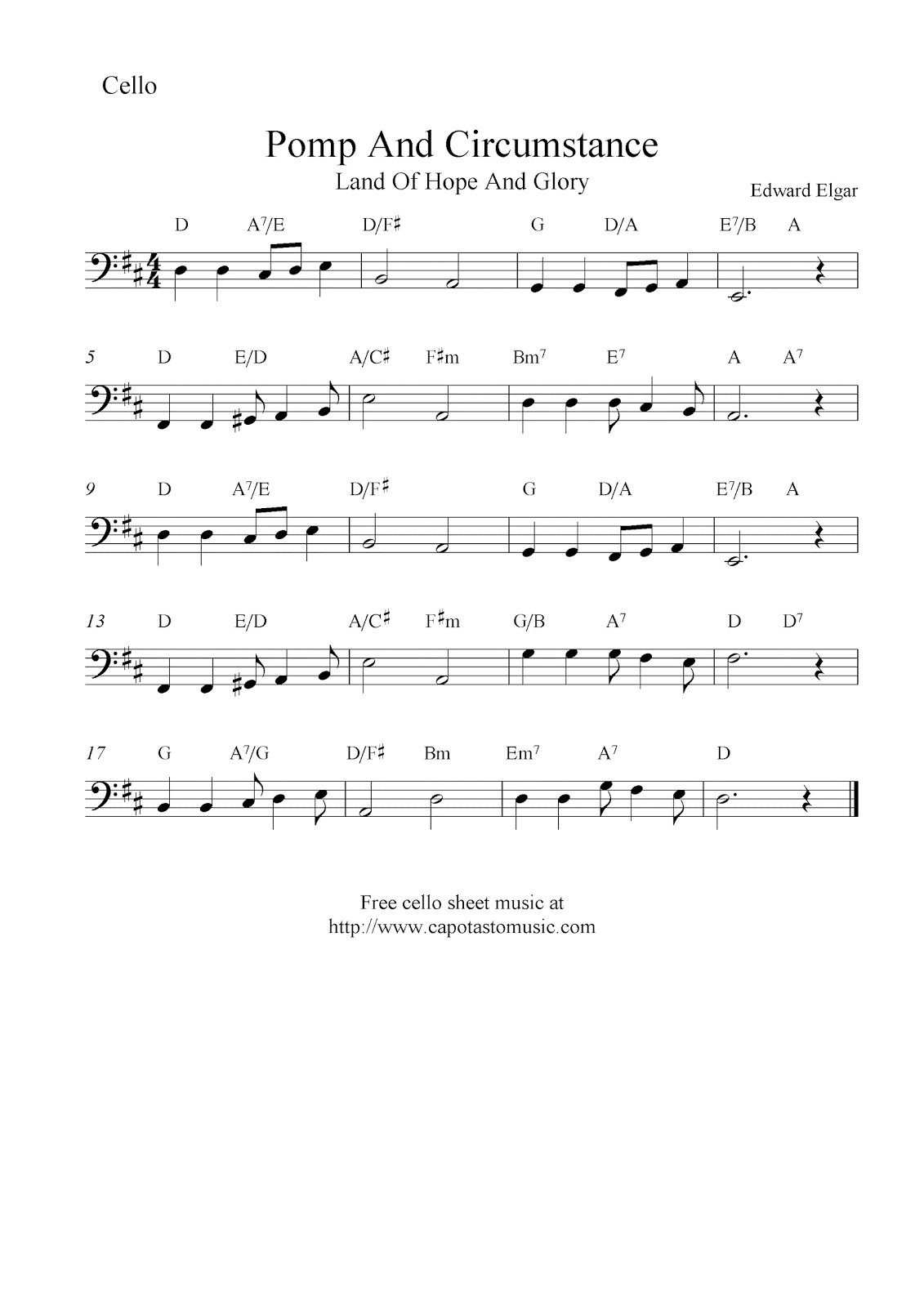 Pomp And Circumstance (Land Of Hope And Glory), Free Cello Sheet - Free Printable Sheet Music Pomp And Circumstance