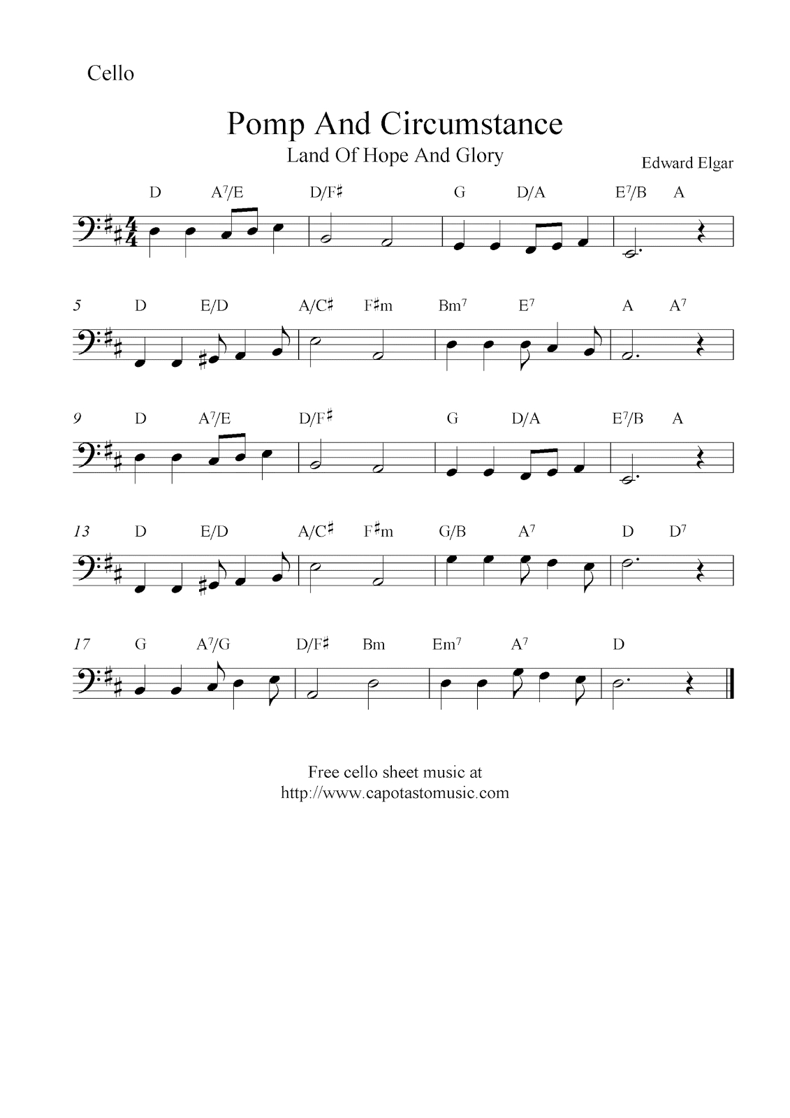 Free Printable Sheet Music Pomp And Circumstance | Free Printable A to Z