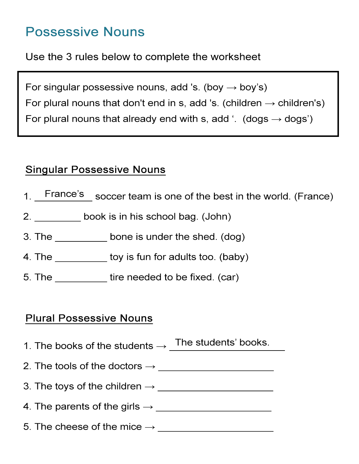 Free Printable Possessive Nouns Worksheets Free Printable A To Z