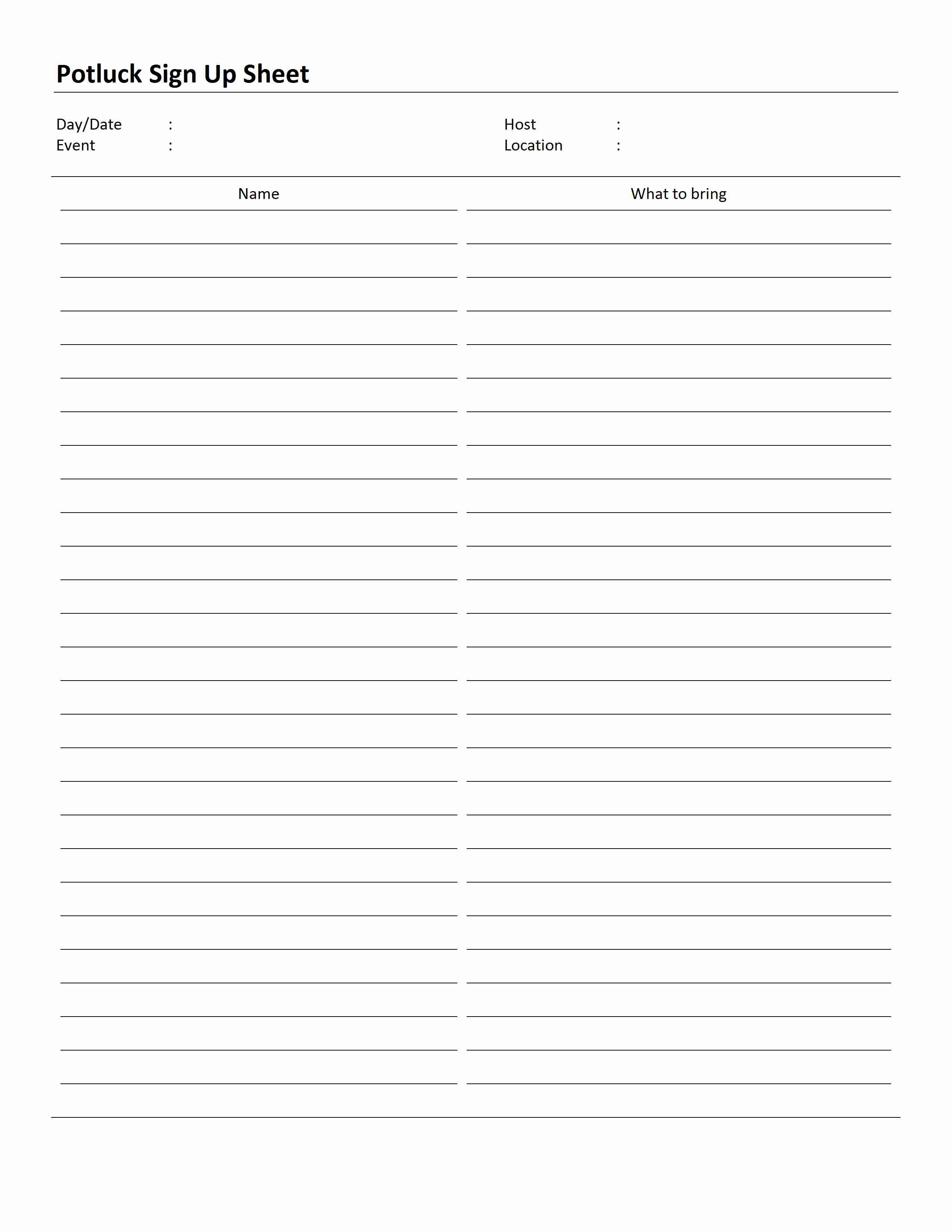 Potluck Sign Up Sheet - Free Printable Sign Up Sheets For Potlucks