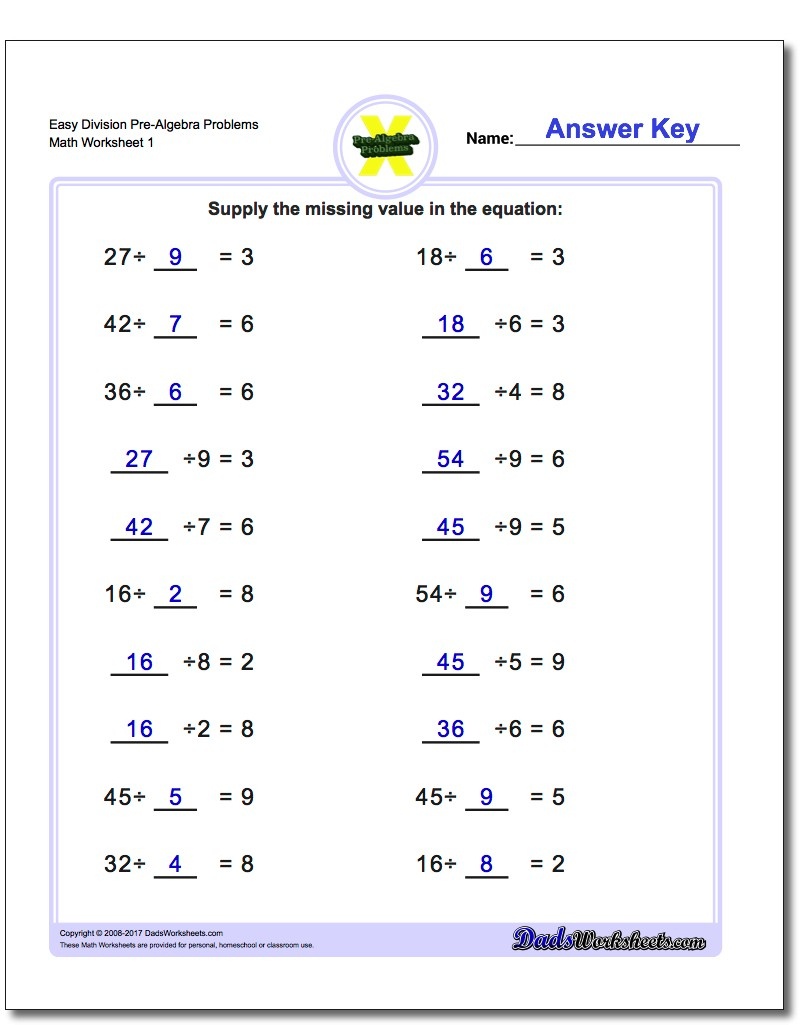 Pre-Algebra - Free Printable 8Th Grade Algebra Worksheets