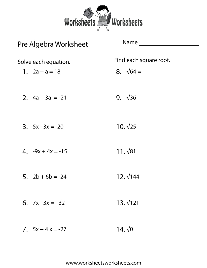 Pre-Algebra Practice Worksheet Printable | Lessons | Algebra - Free Printable Algebra Worksheets With Answers