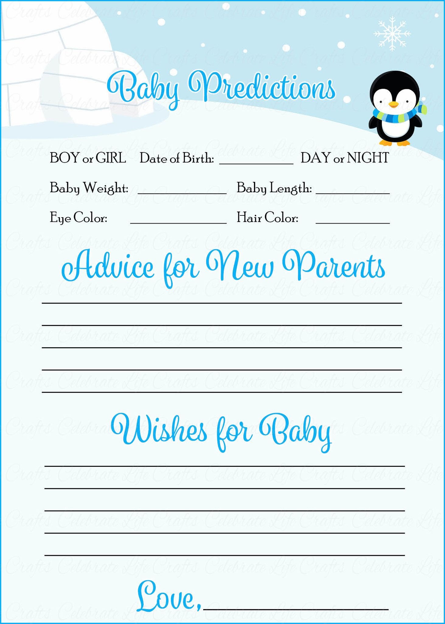 Prediction &amp;amp; Advice Cards - Printable Download - Blue Penguin Winter - Baby Prediction And Advice Cards Free Printable