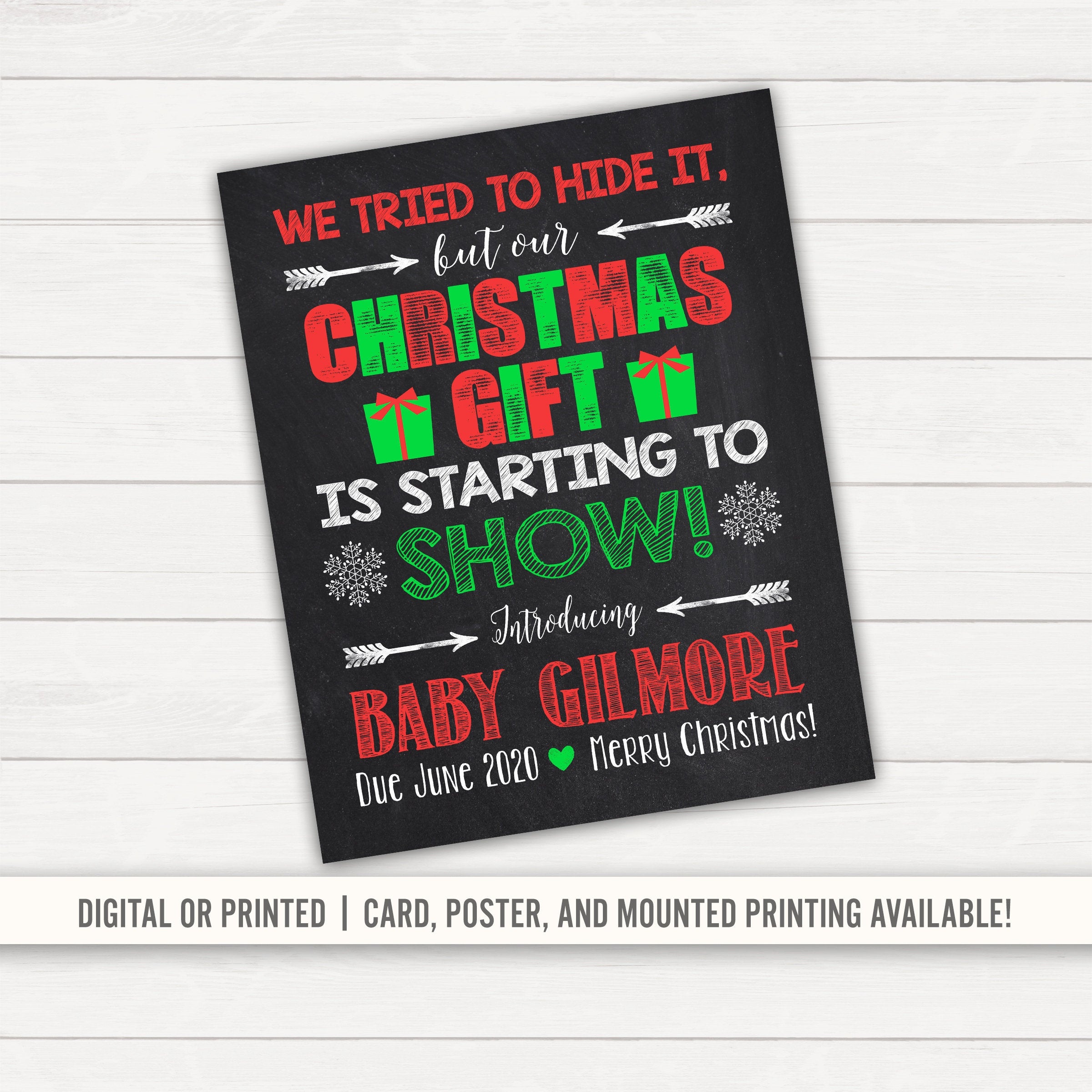 Pregnancy Announcement Christmas Pregnancy Announcement | Etsy - Free Printable Pregnancy Announcement Cards