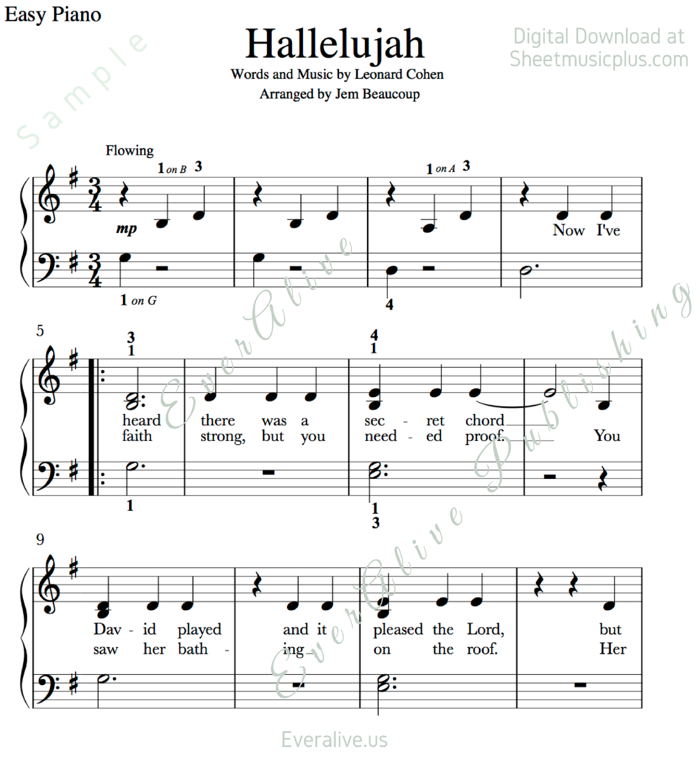  Free Printable Piano Sheet Music For Hallelujah By Leonard Cohen Free 