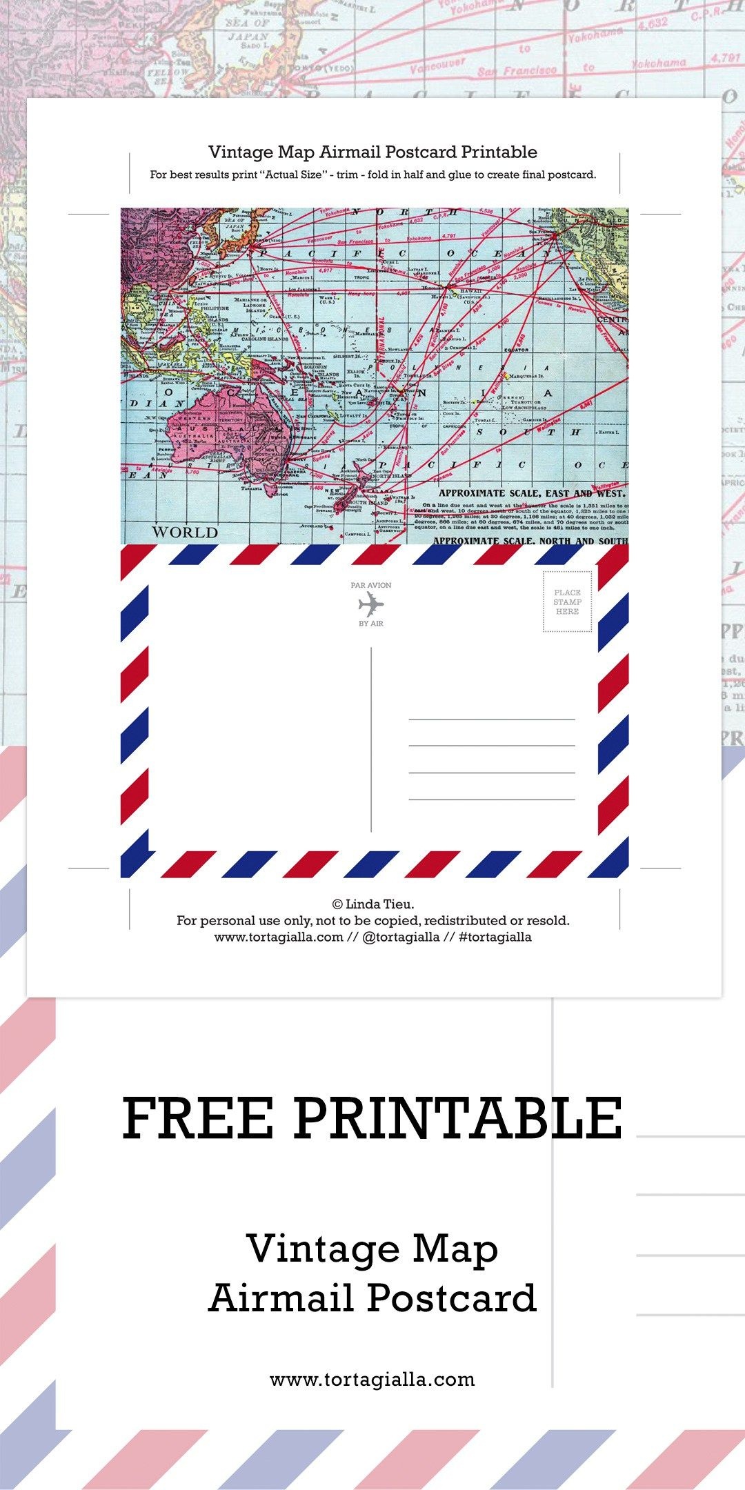 Print Your Own Vintage Map Airmail Postcard | Happy Mail | Vintage - Free Printable Postcards