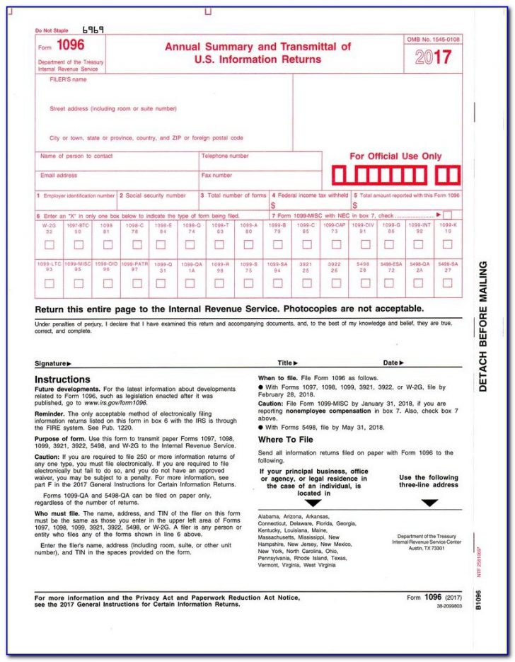 Free Printable 1096 Form 2015