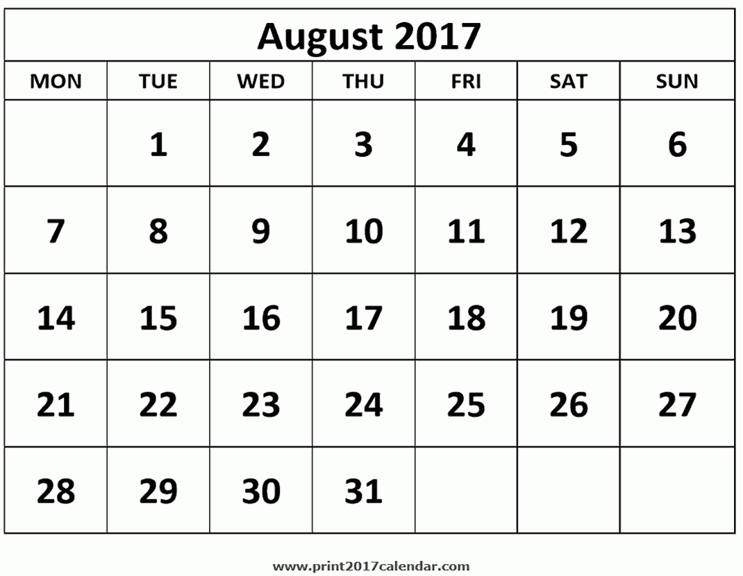 Printable August 2017 Calendar - Free Printable August 2017