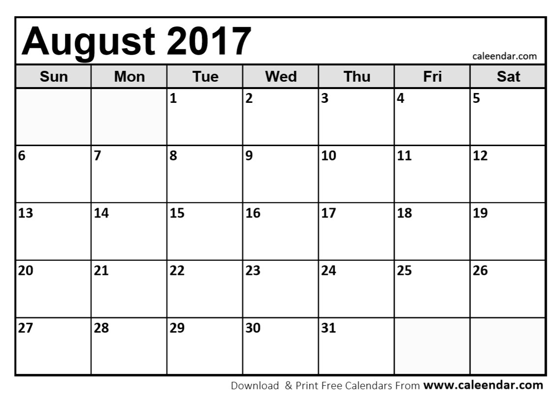 Printable August 2017 Calendar | Jcreview - Free Printable August 2017