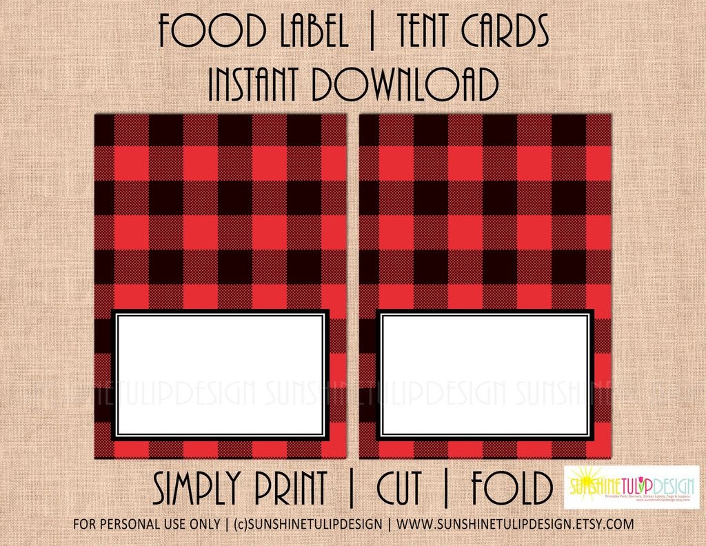 Printable Buffalo Plaid Food Label Tent Cards, Christmas, Holiday - Free Printable Christmas Tent Cards