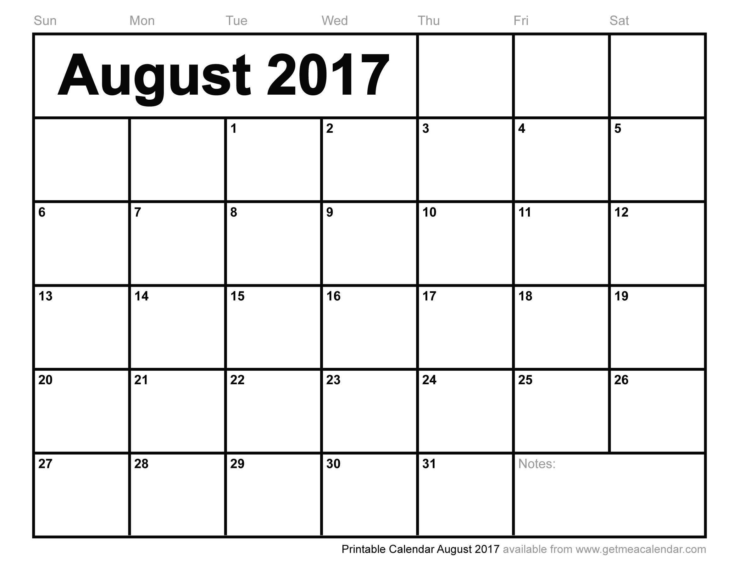 Printable Calendar August 2017 - Free Printable August 2017