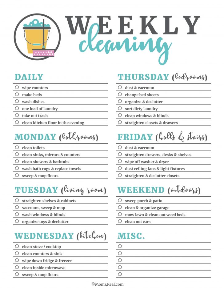 Printable Cleaning Checklists For Daily Weekly And Monthly Cleaning Free Printable Housework Checklist 728x942 