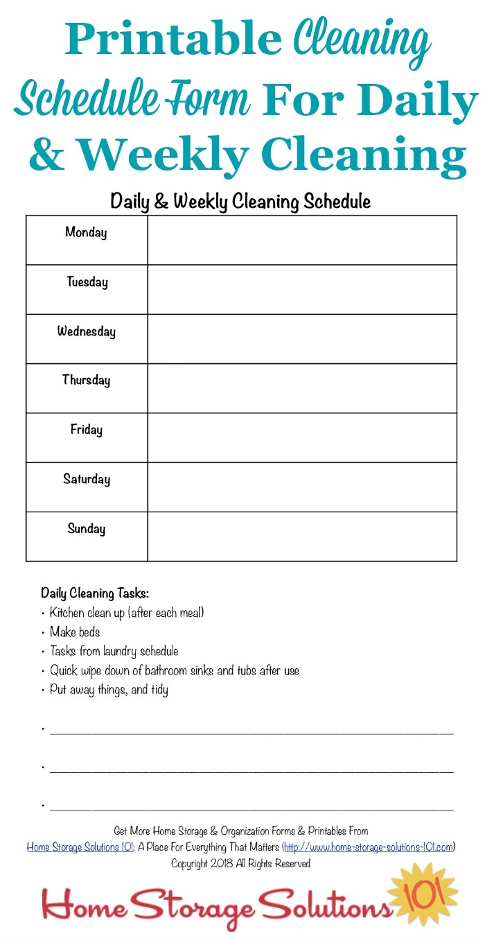 Printable Cleaning Schedule Form For Daily &amp;amp; Weekly Cleaning - Free Printable Forms For Organizing