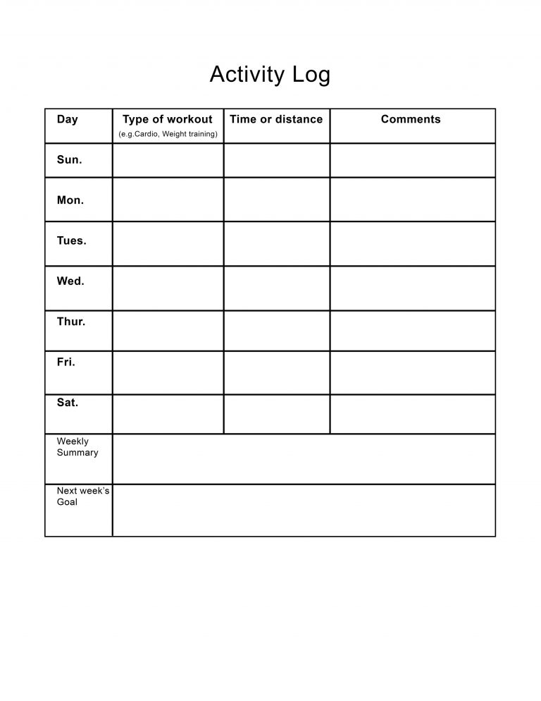 Work Activity Log Sheet