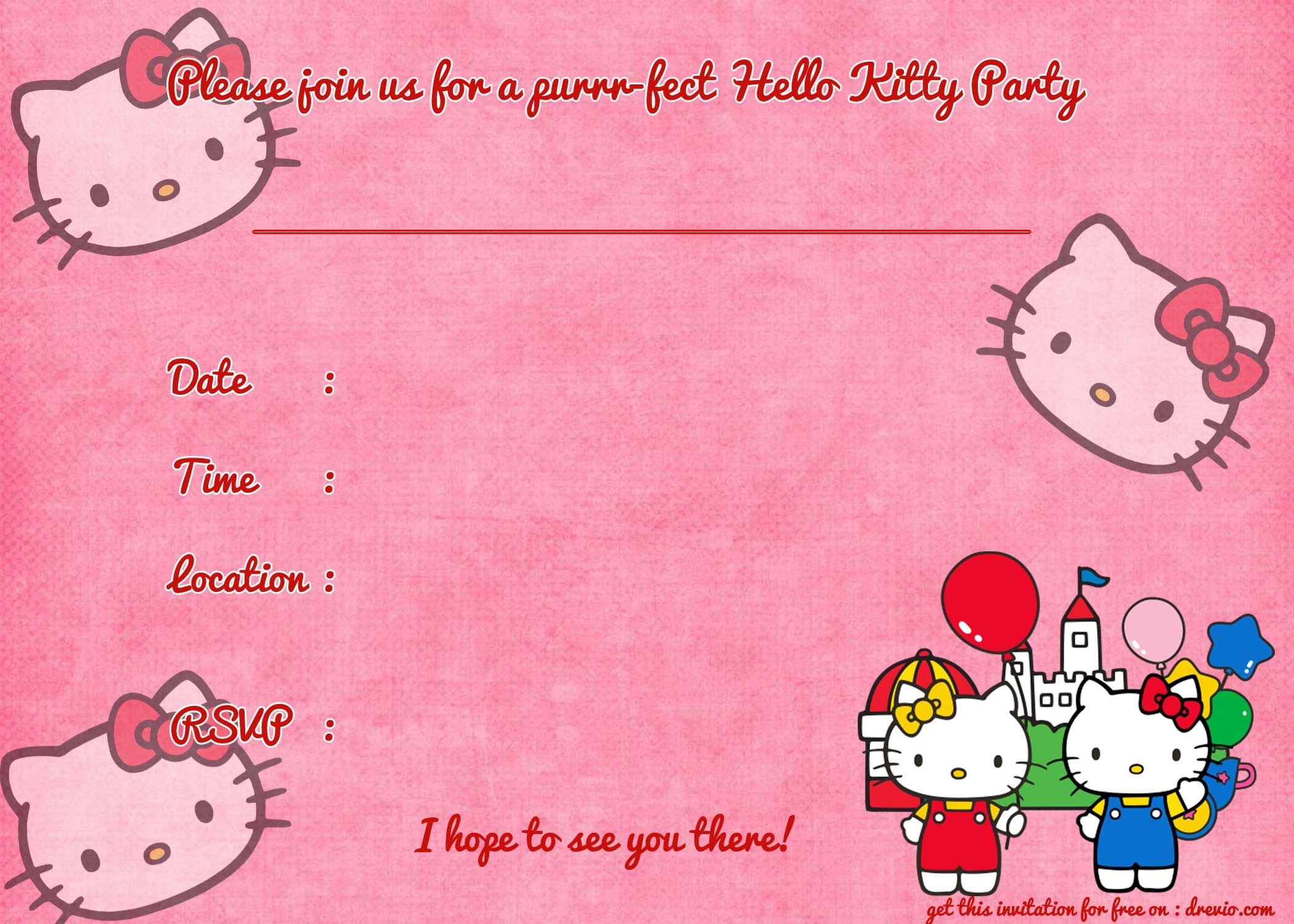 Printable Hello Kitty Birthday Invitation Template | Party | Hello - Hello Kitty Birthday Card Printable Free