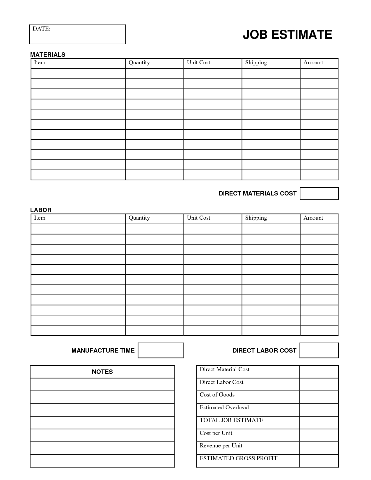 Printable Job Estimate Forms | Job Estimate Free Office Form - Free Printable Documents