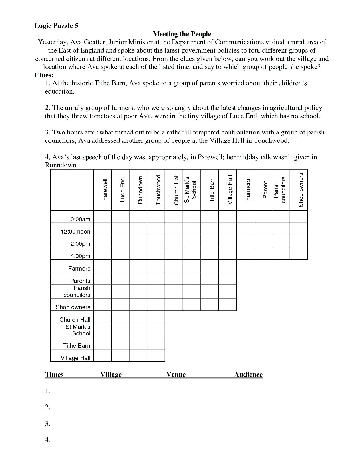 Printable Logic Puzzles For Kids – Myheartbeats.club - Free Printable Logic Puzzles For Middle School