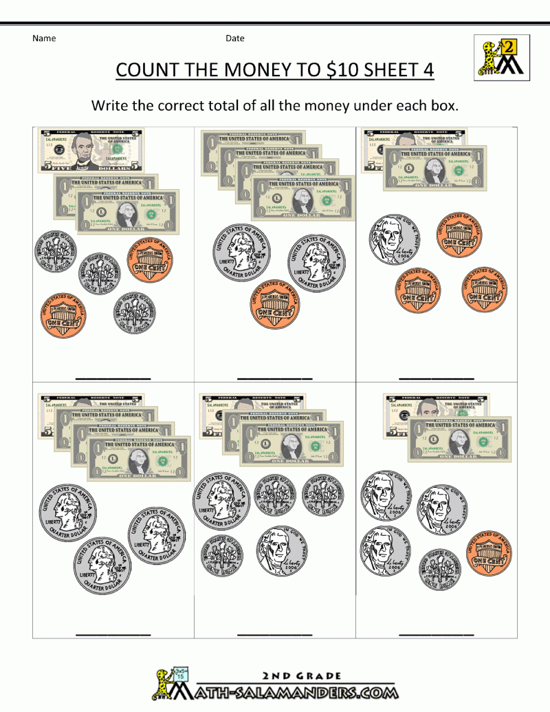 Printable Money Worksheets To $10 - Free Printable Money Worksheets