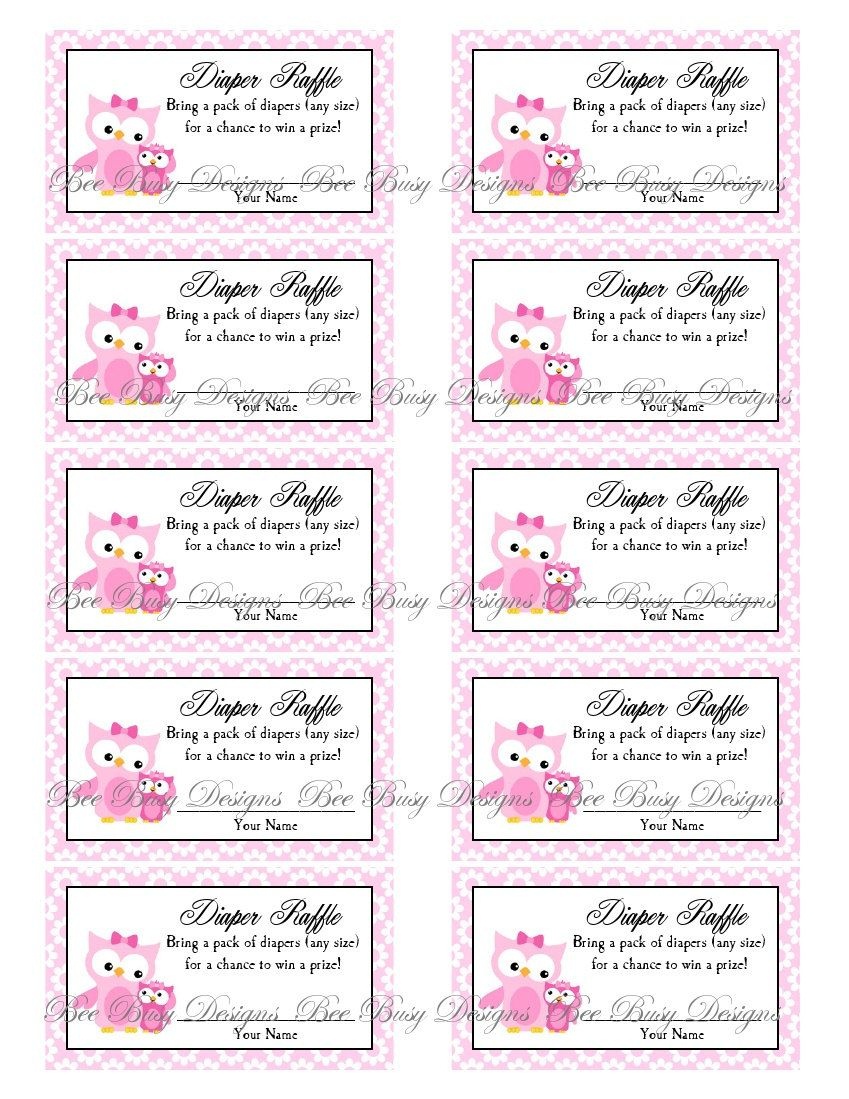 Printable Pink Mom With Little Girl Owl Diaper Raffle Tickets | Free - Free Printable Bridal Shower Raffle Tickets