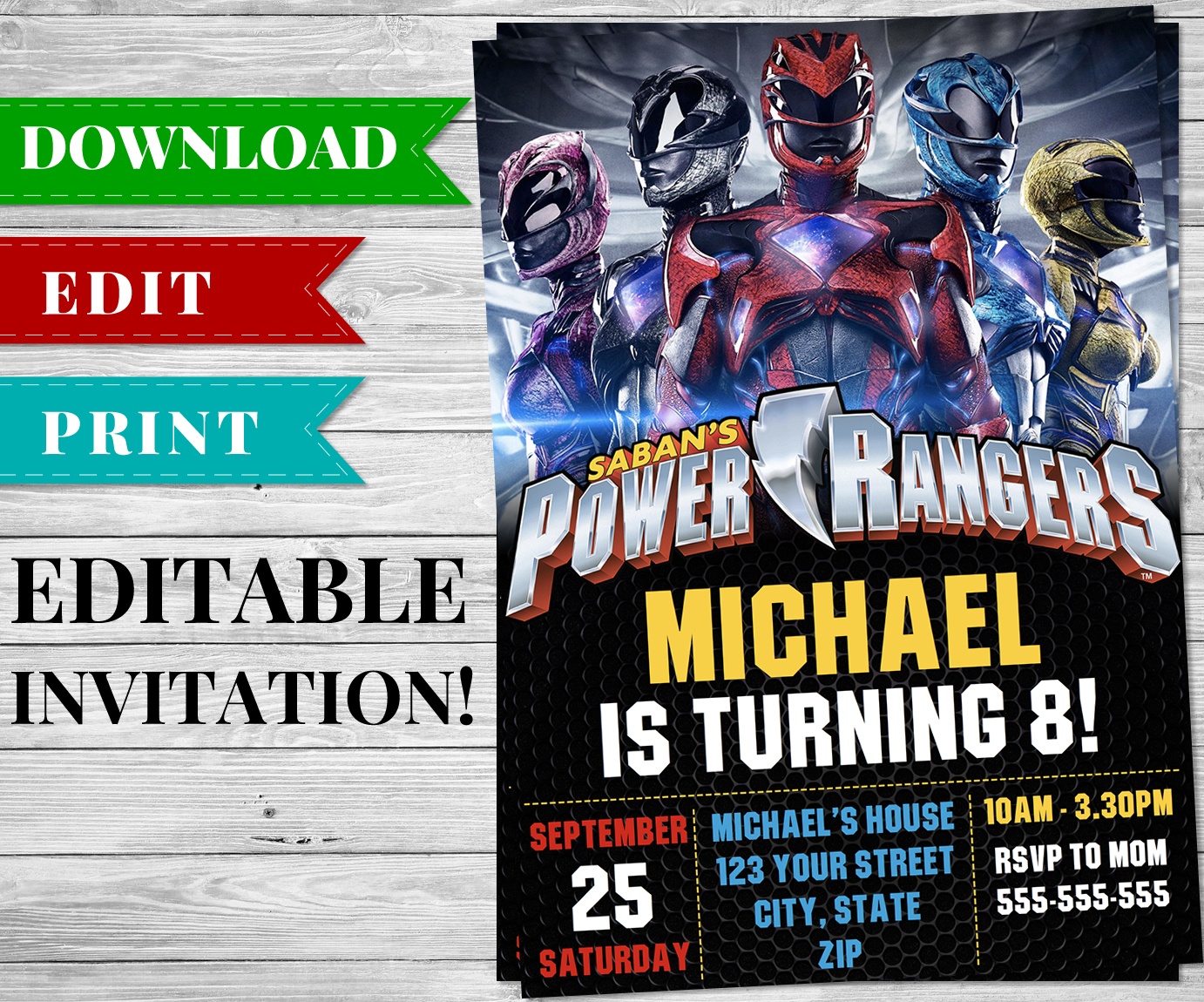 Printable Power Rangers Invitation Pdf - Printable Birthday Party - Free Printable Power Ranger Birthday Invitations