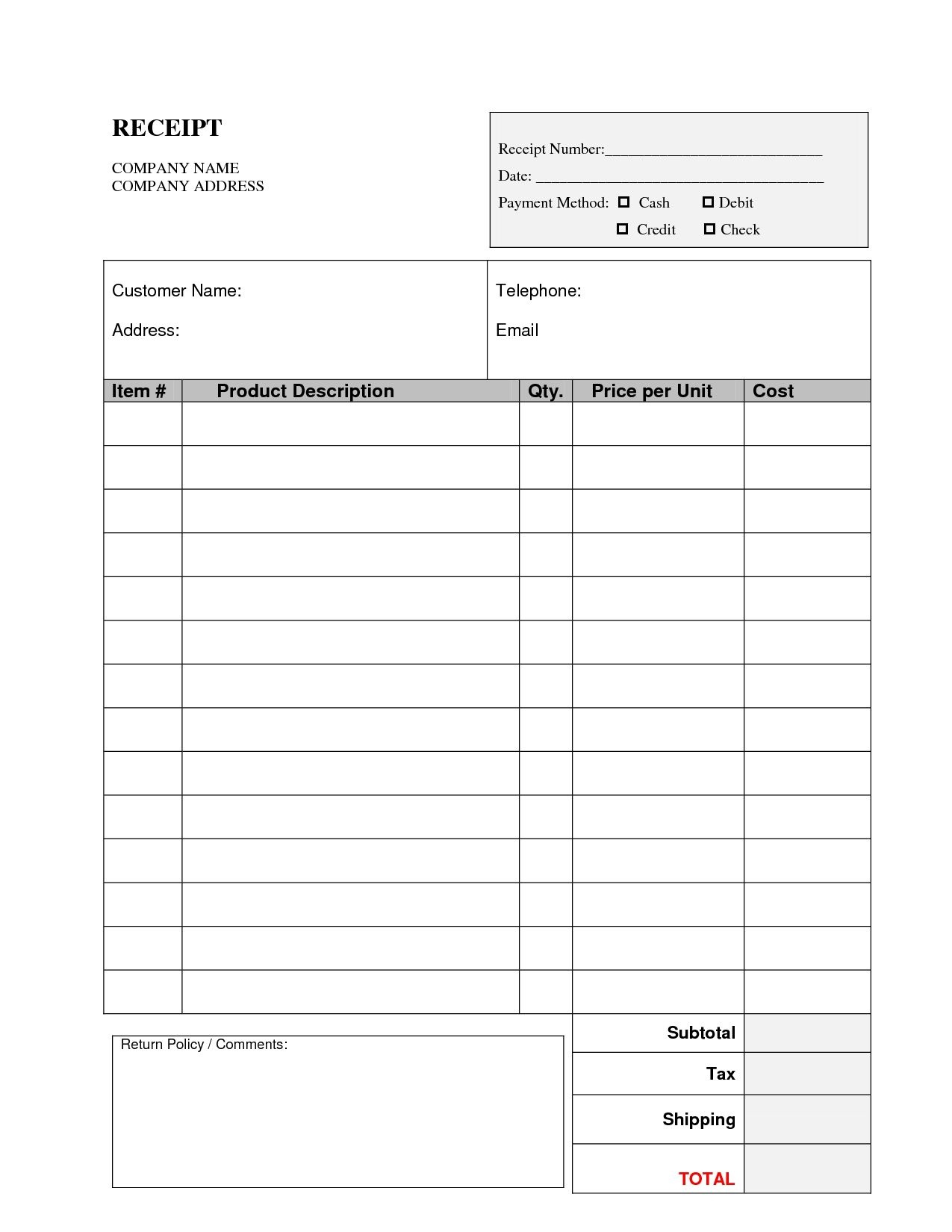 Printable Receipts Templates Free Blank Checklist Template Doc - Free Bill Invoice Template Printable