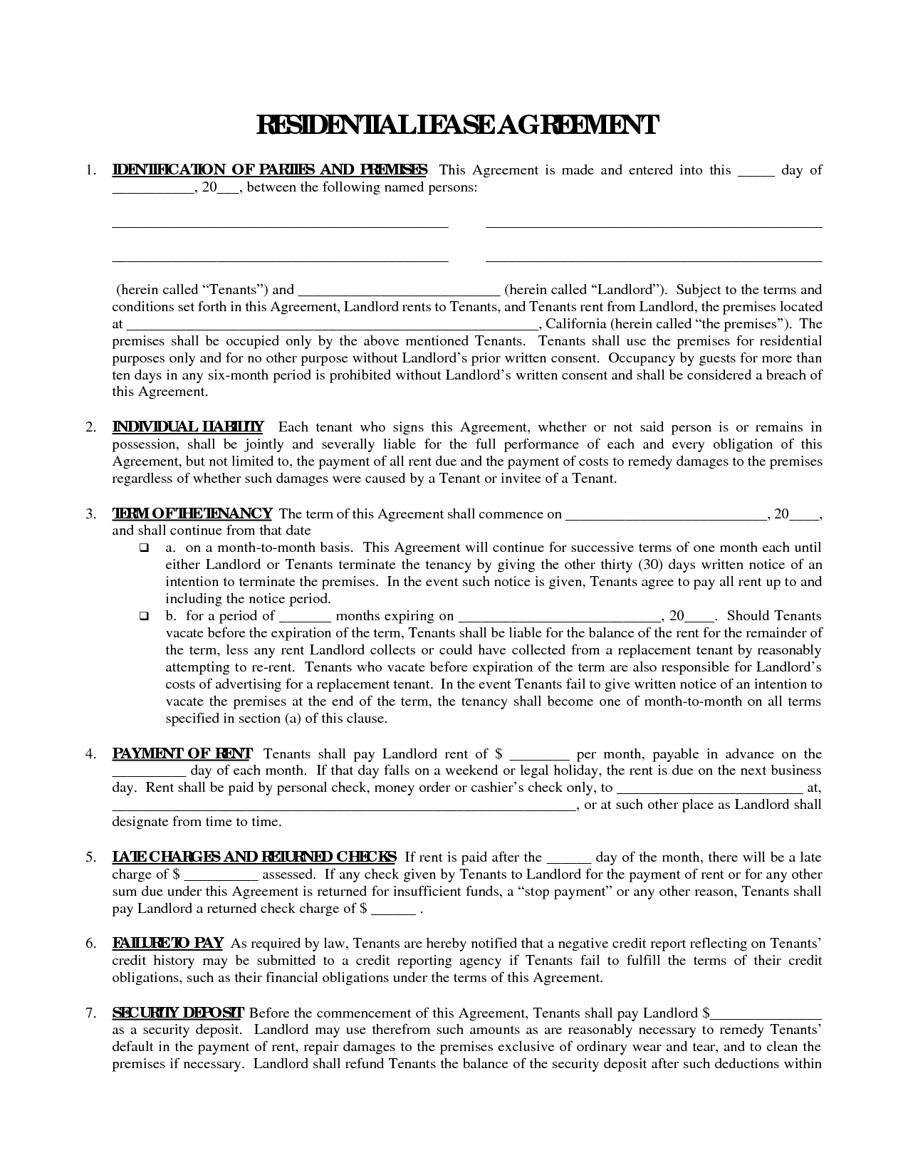 Printable Residential Free House Lease Agreement | Residential Lease - Free Printable Landlord Forms