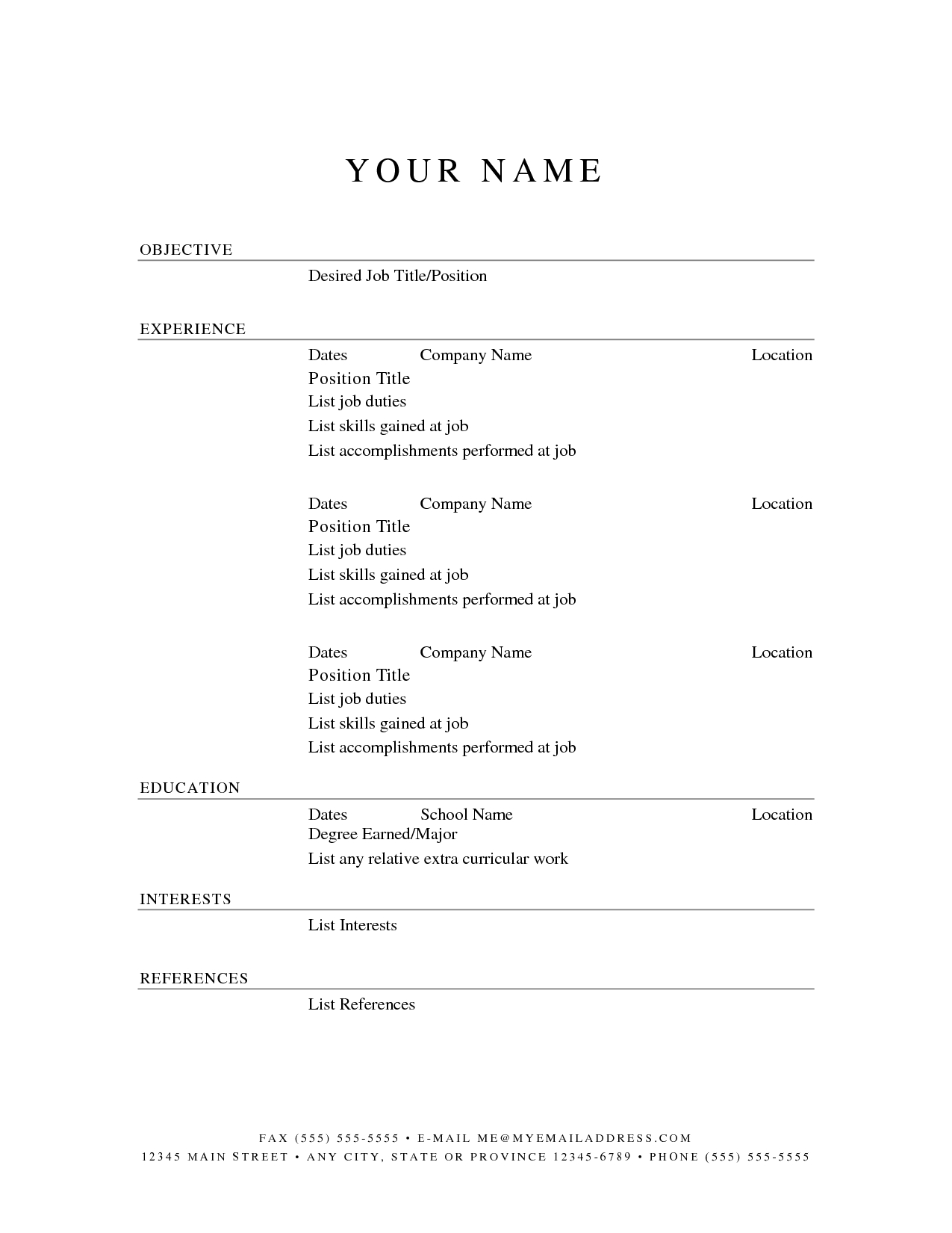 Printable Resume Templates | Free Printable Resume Template - Free Printable Resume