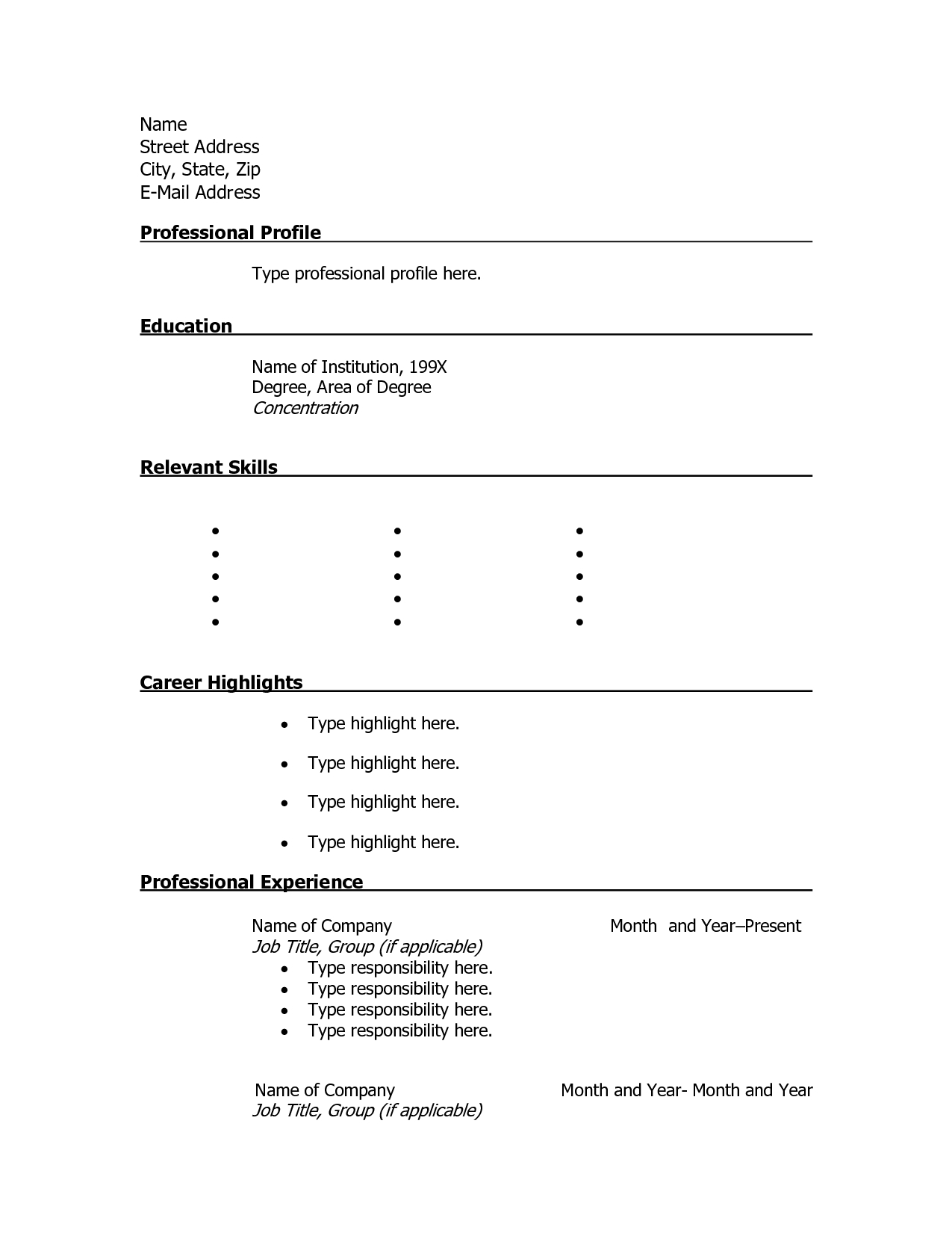 pdf printable blank resume form