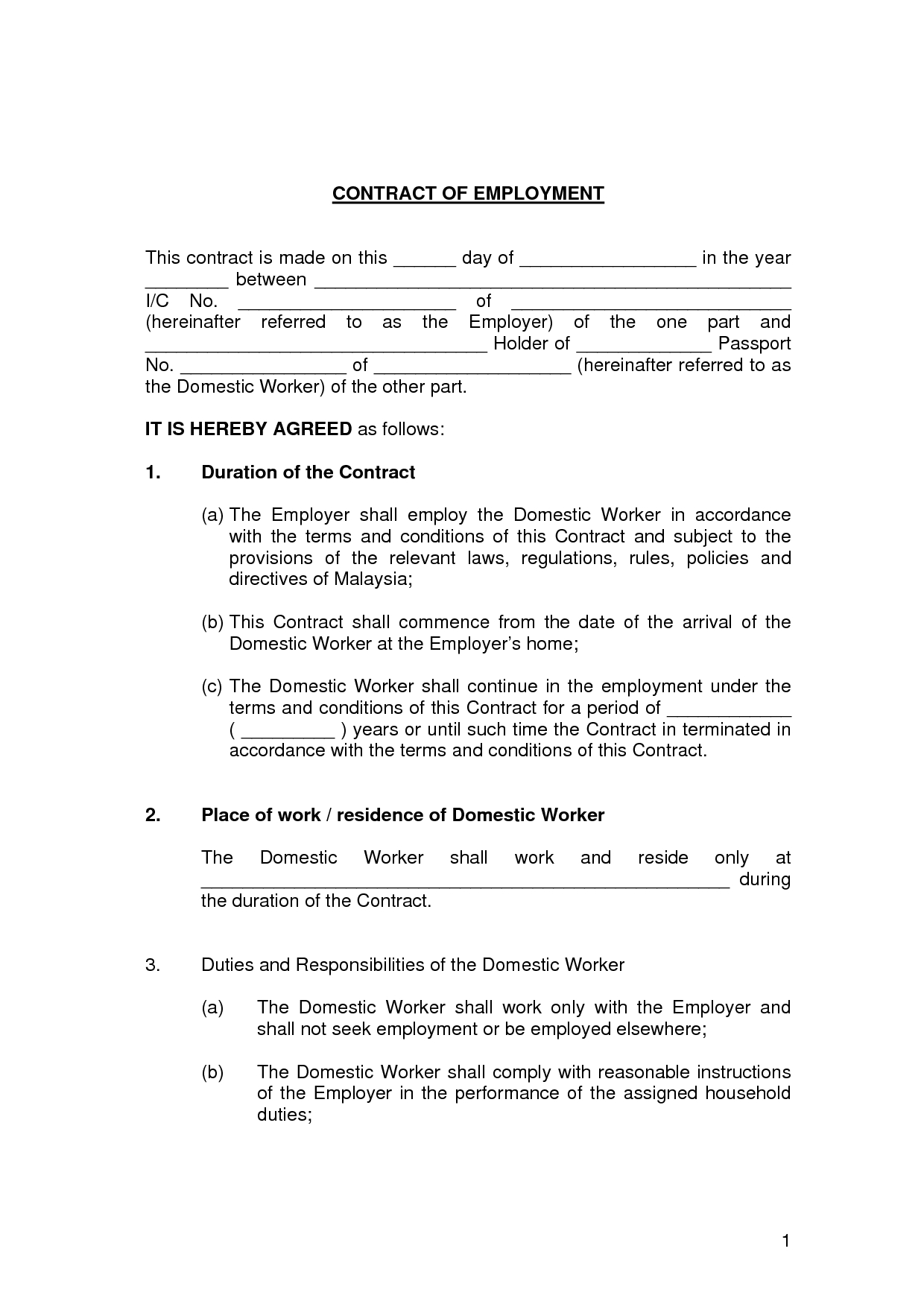 Printable Sample Employment Contract Sample Form | Laywers Template - Free Printable Employment Contracts