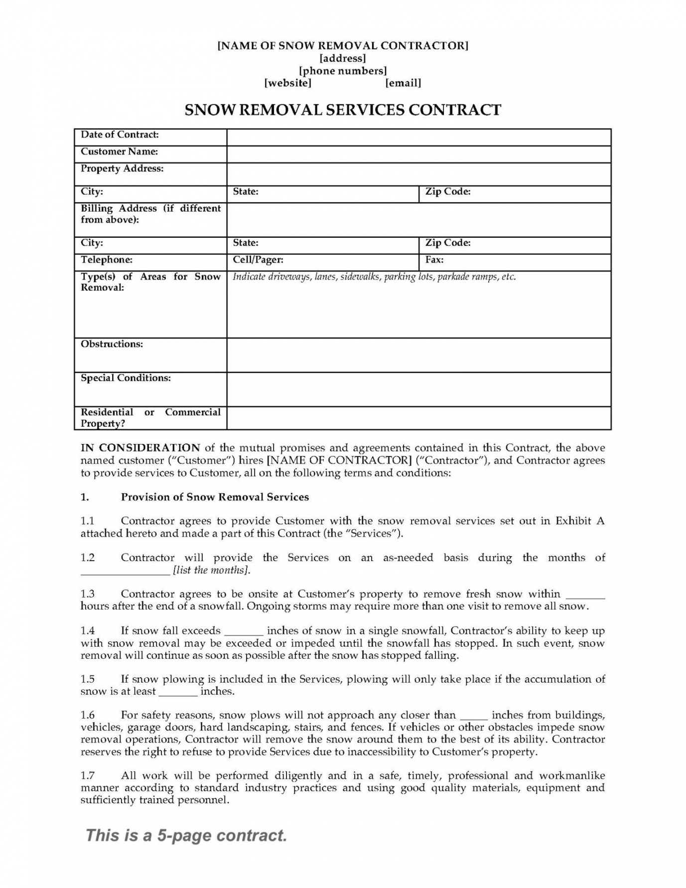 Printable Snow Removal Contract Template Canasbergdorfbibco Snow - Free Printable Snow Removal Contract