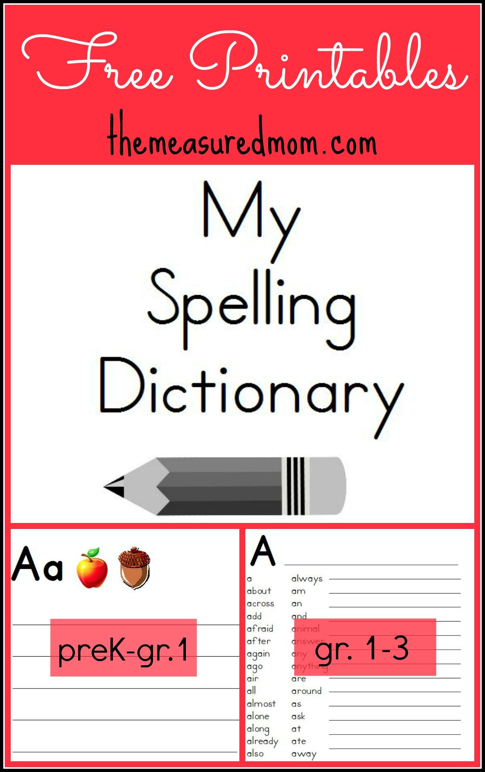 Printable Spelling Dictionary For Kids | Free Printables - Free Printable Picture Dictionary For Kids