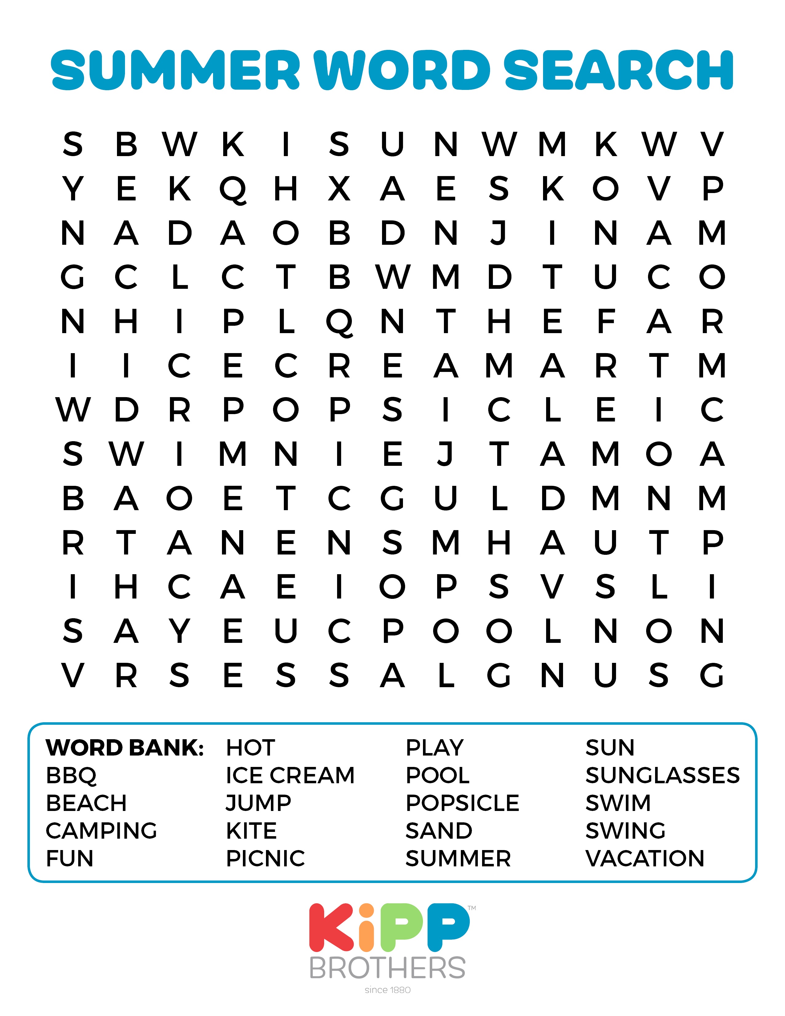 Printable Summer Word Search For Kids! - Kipp Brothers - Free Printable Word Searches