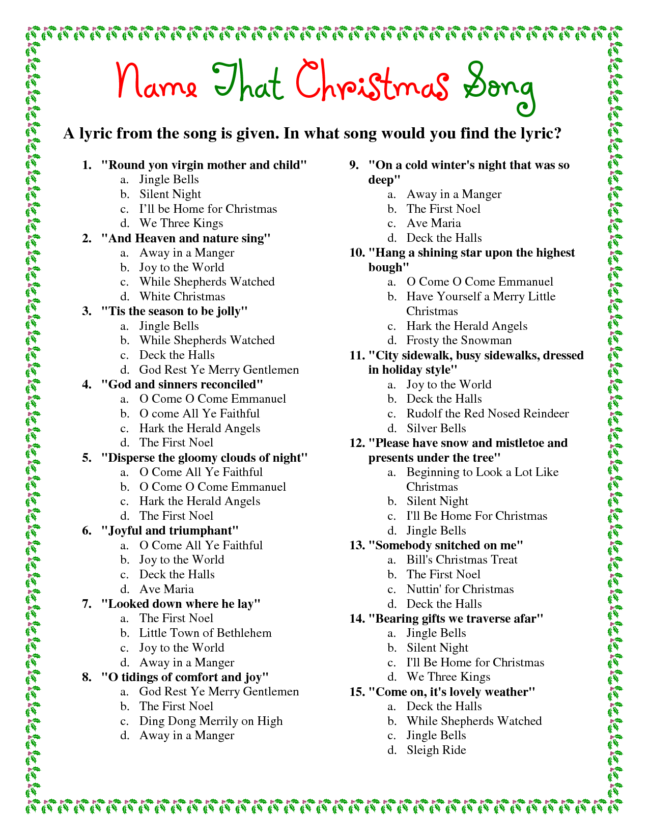 Free Christmas Picture Quiz Questions And Answers Printable | Free Printable A to Z